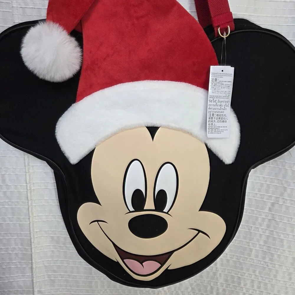 NWT Disney Parks Big Face Tote Bag Mickey Mouse Christmas Santa Collector Canvas